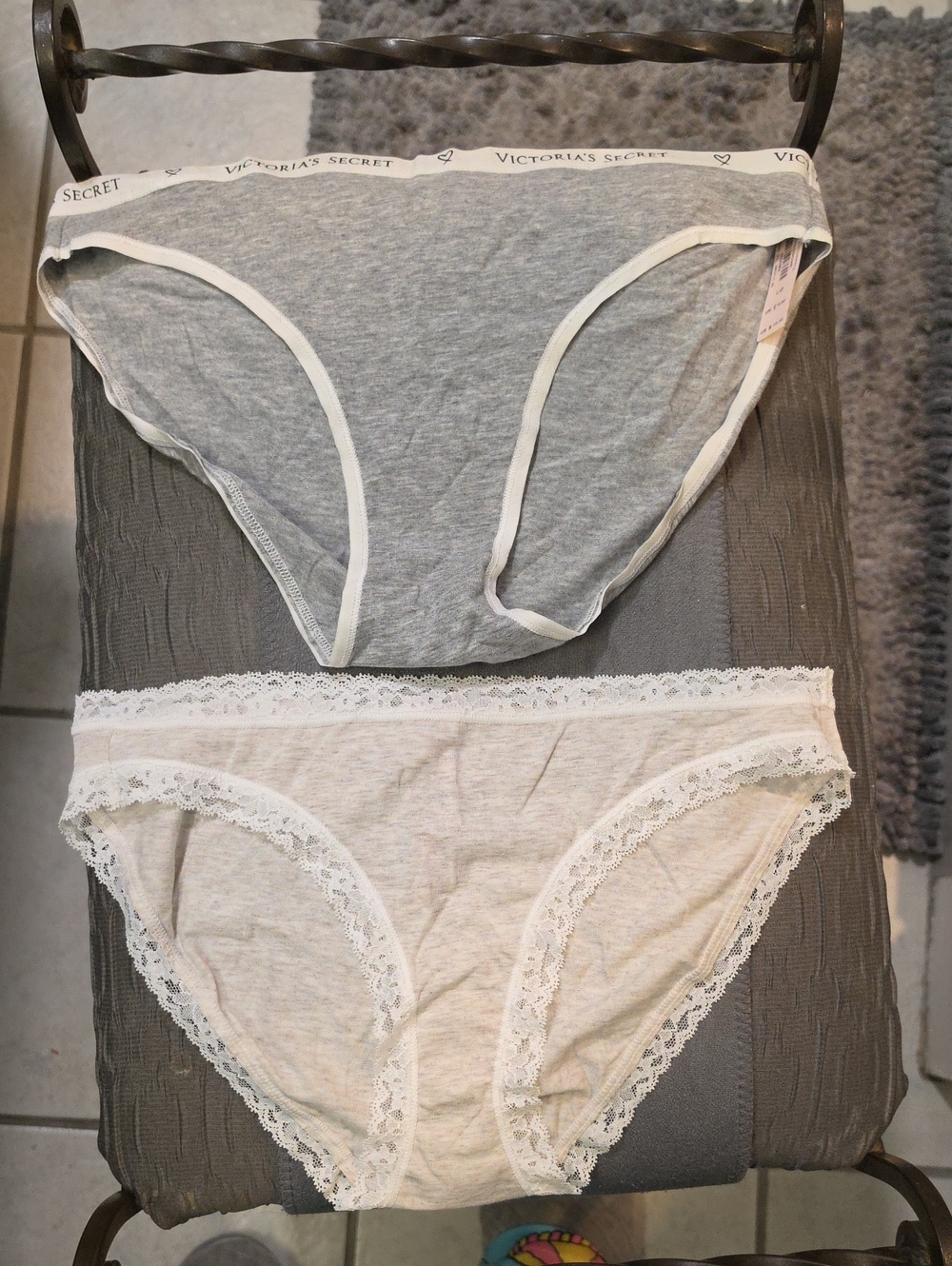New With Tags Victoria's Secret Gray & Light Gray  Bikini Panty Duo Size Medium